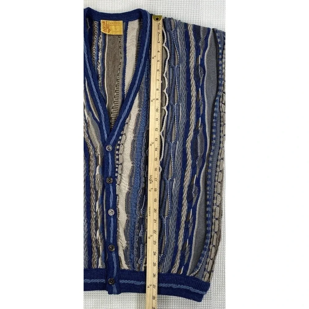 Mulga Classics Australia Wool 3D Knit Cardigan Sweater Men's Large Blue